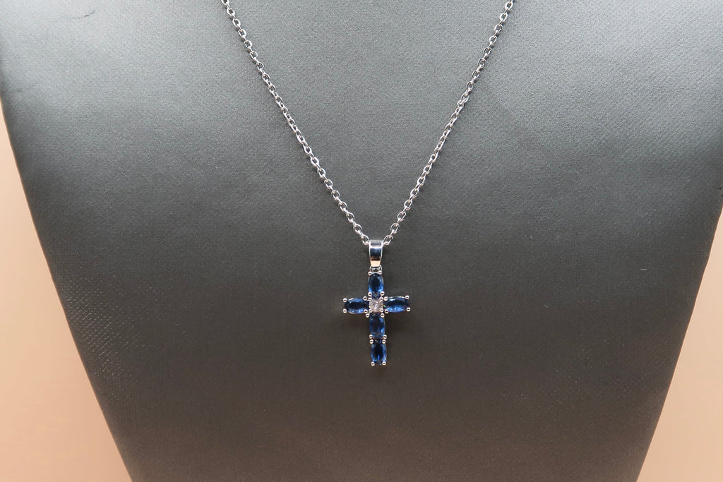 Blue diamonds cross necklace
