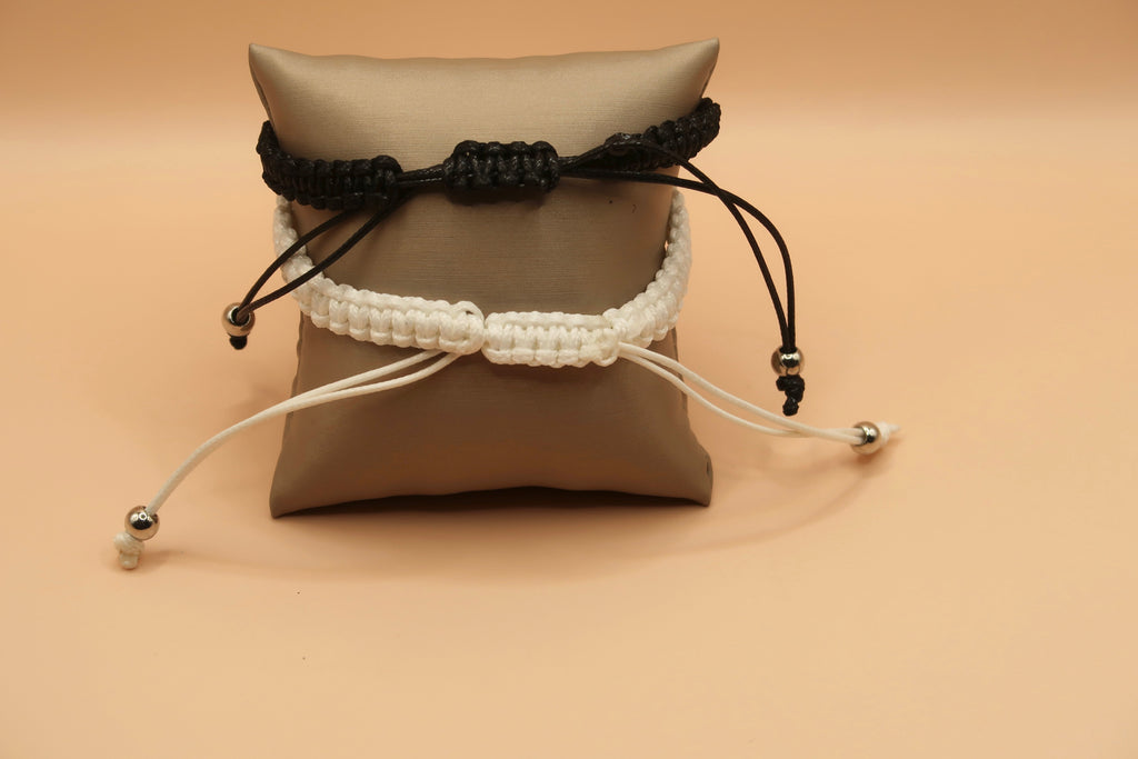 Black & white Silver Heart Matching Bracelet Set