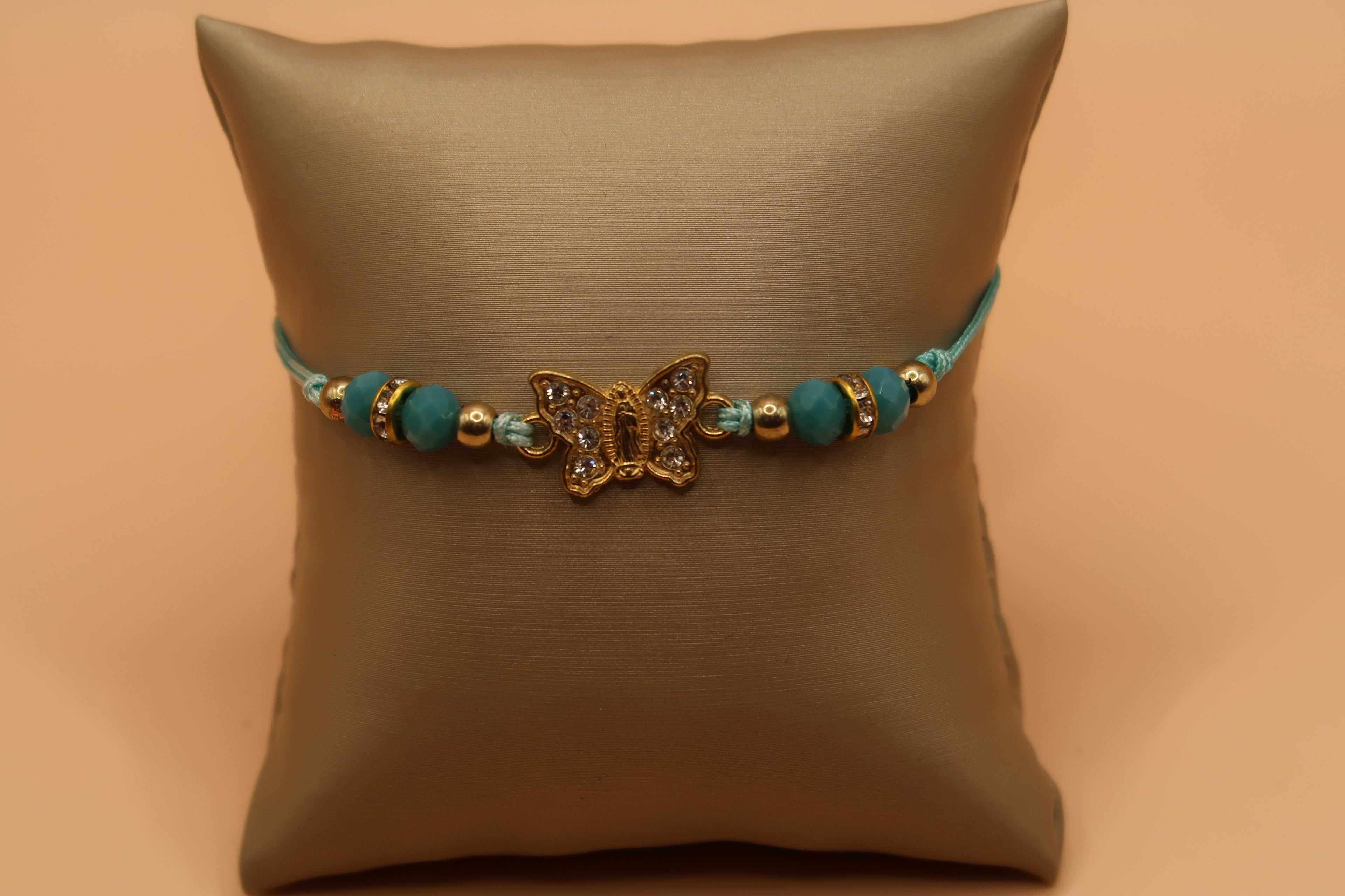 Virgin De Guadalupe Aqua Blue Butterfly Evil Eye Bracelet