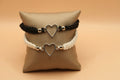 Black & white Silver Heart Matching Bracelet Set