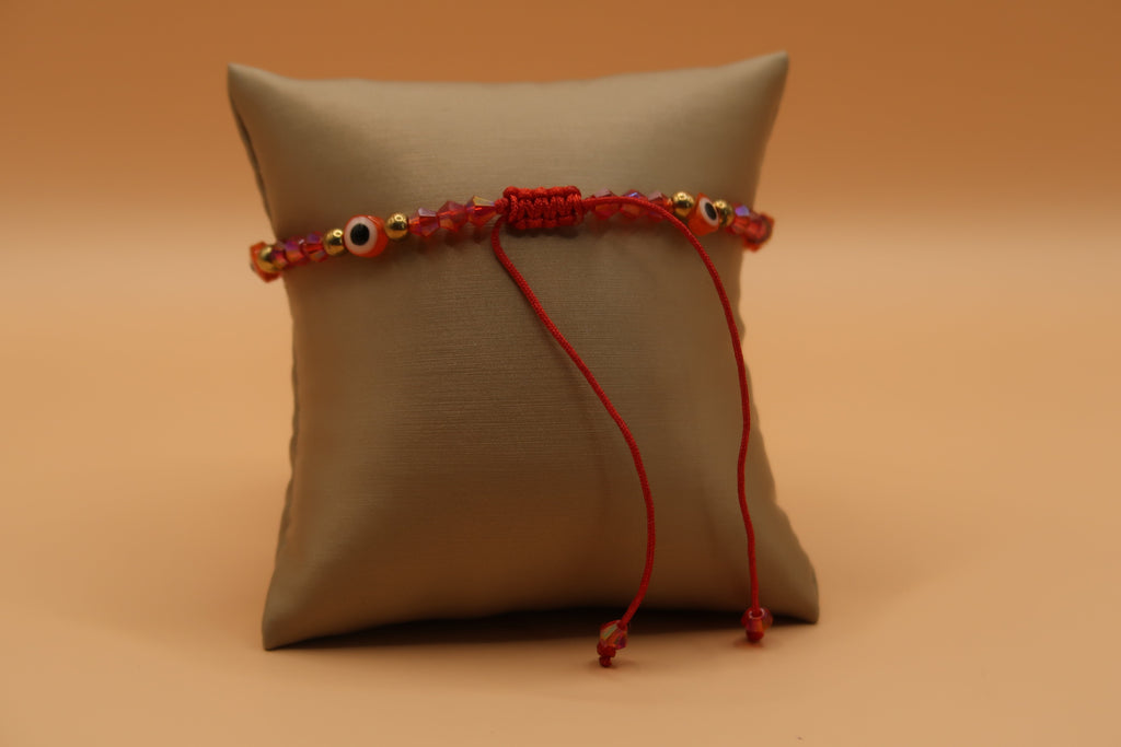 Dangling Virgin de Guadalupe Red & Gold With Evil Eye Bracelet