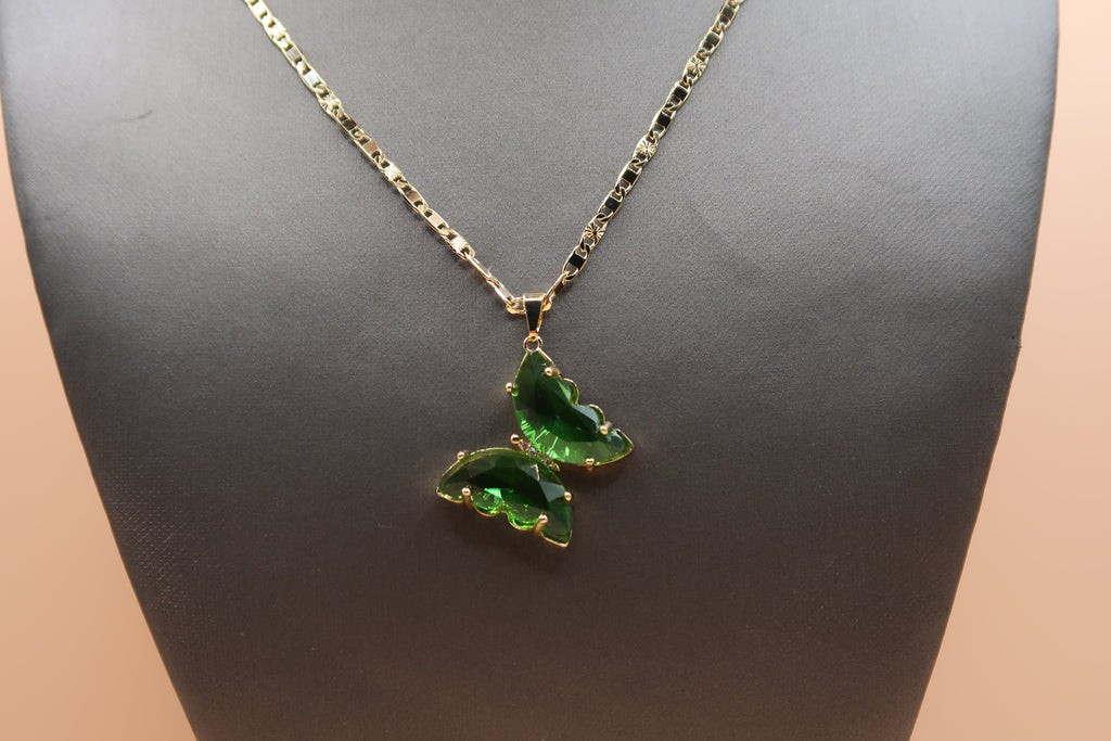 Green diamond butterfly necklace