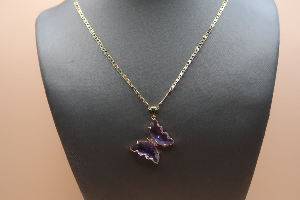 Light purple diamond butterfly necklace