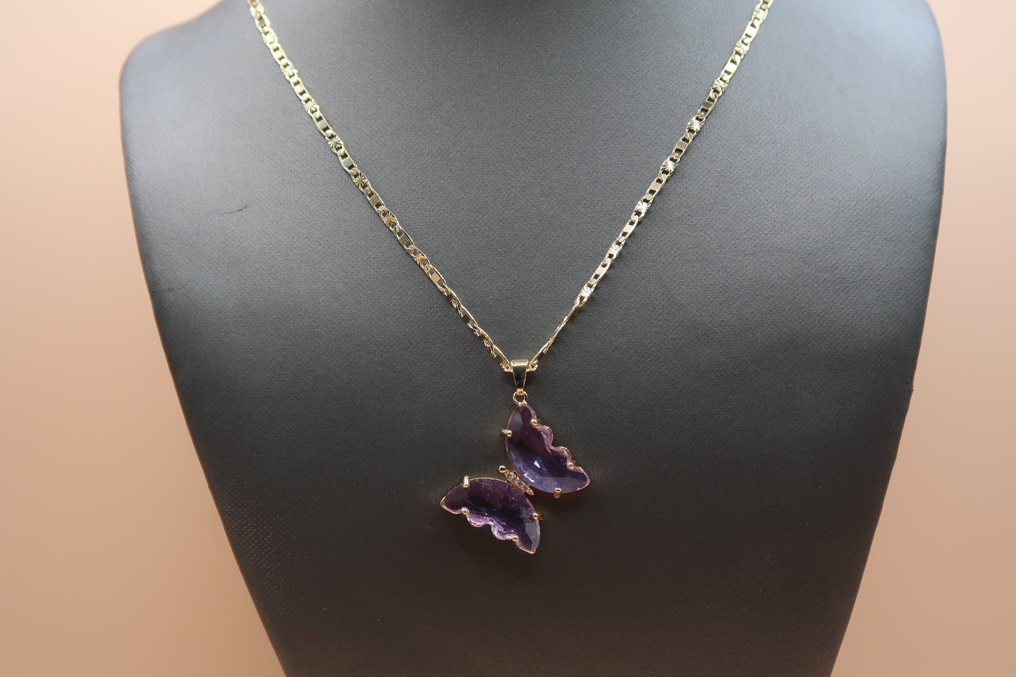 Light purple diamond butterfly necklace