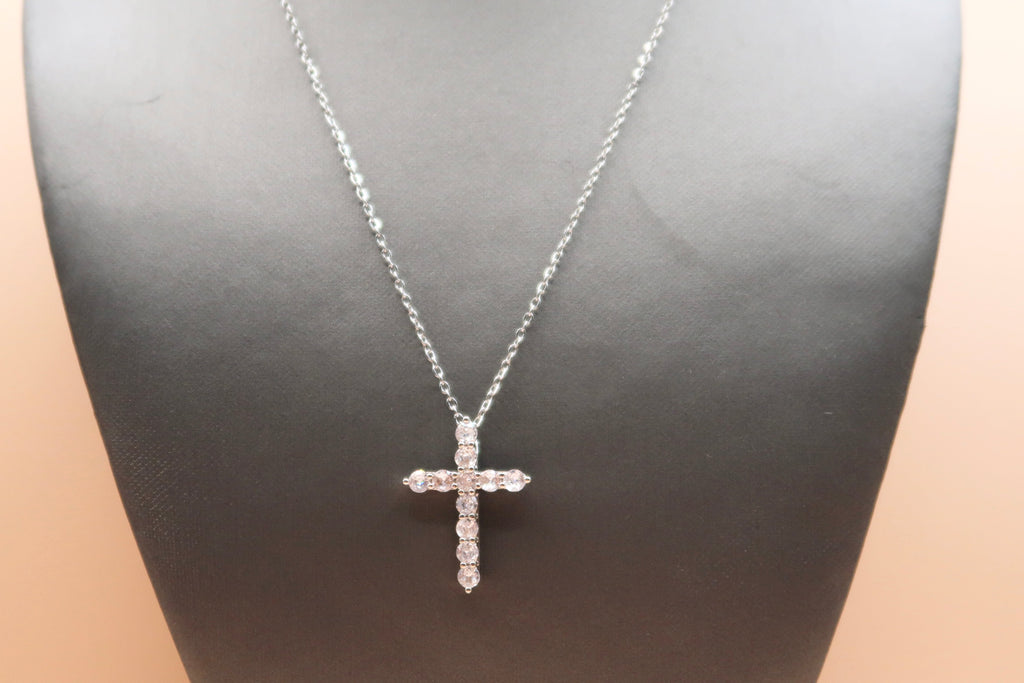 Medium crystal diamonds cross necklace
