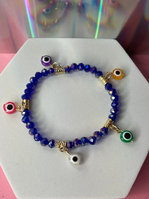 Blue Holographic Multi Color Evil Eye Bracelet